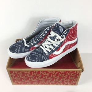 Vans Women's Red and Blue High-Top Sneakers